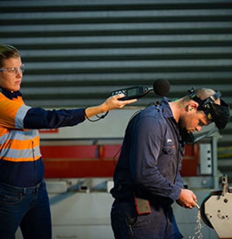 Image of worker performing occupational hygiene assessment